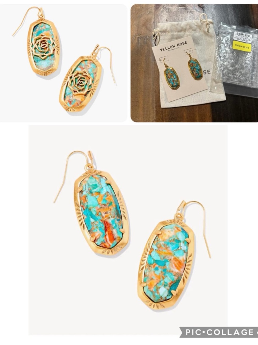 Kendra Scott Elle Vintage Gold Etch Frame Drop Earrings